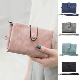 Wallets Small Trifold Leather Wallet For Women Multi-Slots PU Short Purse With Wrist Strap Multifunctional Hand Bag Coin Walle275b