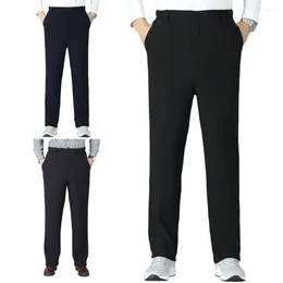 Men's Pants Men Fleece Suit Mid-aged Winter Solid Colour With Elastic High Waist Thickened Lining Windproof