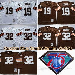 Custom 75th Vintage 32 Jim Brown 1980 Football Jerseys 82 Ozzie Newsome 42 Paul Warfield 14 Otto Graham 86 Dante Lavelli 76 Lou Groza 36 Marion Motley 80 Len