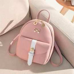 Women's Mini Backpack Luxury PU Leather Kawaii Backpack Cute Graceful Bagpack Small School Bags for Girls Bow-knot Leaf Hollo268T