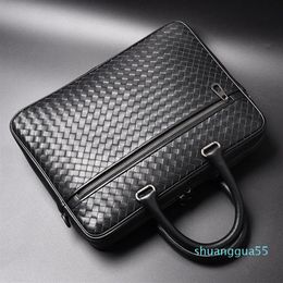 Men Bags Mini Briefcase Handbags Leather Laptop Bag Cowskin Genuine Leather Woven Commercial Business Men's Bags280H