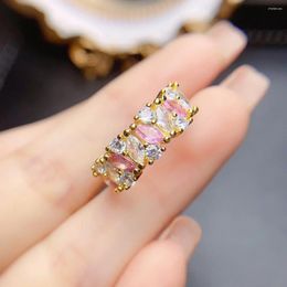 Cluster Rings FS S925 Sterling Silver Inlay 2.5 5 Natural Pink Sapphire Ring With Certificate Fine Charm Weddings Jewellery For Women MeiBaPJ