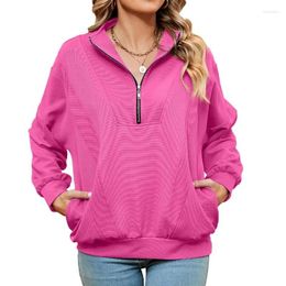 Women's Hoodies 2023Autumn And Winter Fashion Commuter Standing Neck Zipper Pocket Solid Colour Long Sleeved Casual Sweater For Women