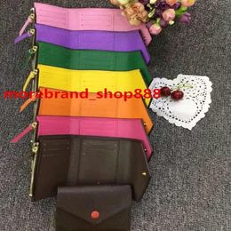 Whole with box women real leather multicolor with date code short wallet Card holder man classic zipper pocket290i