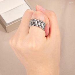 Cluster Rings Chic Punk Watch Band Finger Ring For Women Silver Color Stainless Steel Watchband Chain Wedding Bands Dainty Lady Jewelry