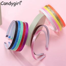 Headbands 10/12pcs Girls Glitter Hairbands Rainbow Color Headbands For Kids Bling Sequins Hair Hoop 10mm DIY Children Hair Accessories 231204