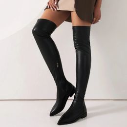 Boots Stretch Thigh High Sexy Elastic Slim Women's Over the Knee Comfotable Flats Black Fetish Long Party Shoes Big Size 231204