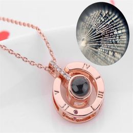 Rose Gold100 languages I love you Projection Pendant Necklace Romantic Love Memory Wedding Necklace GB75310r