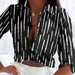 Women's Blouses Elegant Turn Down Colar Blouse Graphic Abstract Button Print Long Sleeve Casual Daily Basic Slim Shirt Office Camisas