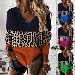 Women's T-Shirt 2022 Women Fashion Plus Size Loose Casual Blouses Long Sleeve Leopard Print Floral Print V Neck Spring And Autumn Tops T231204