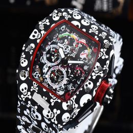 2021 Top digite version Skeleton Dial All Richa Fibre Pattern Case Japan Sapphire Mens Watches Rubber Designer Sport Watches207r