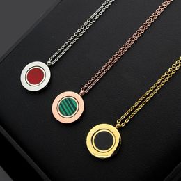 New Arrive Fashion Lady 316L Titanium steel Lettering 18K Plated Gold Necklaces With Rotating Malachite Carnelian Two-sided Pendan245F