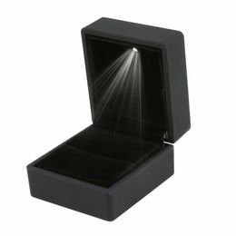 LED Lighted Gift Box Earring Ring Wedding Black Jewelry Display Packaging Lights258W