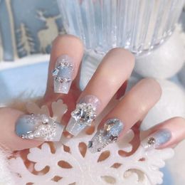 False Nails Christmas Snowflake Diamond Nail Patch Flash Drill Fake Wearing Mid Length Version Manicure Kits