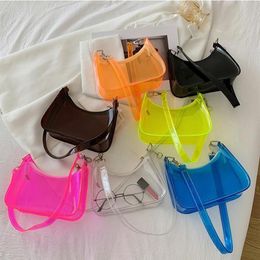 Evening Bags Fluorescent Jelly Handbag Mini Women Shoulder Transparent Clear Elegant Tote Female Underarm Bag Phone Purse 2022 Tre271V