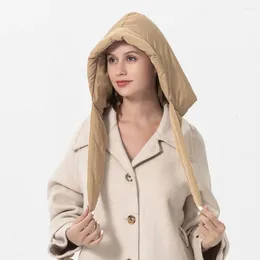 Berets Windproof Winter Headscarf Lightweight Thickened Warm Hood Down Cotton Waterproof Triangle Puff Scarf Ladies