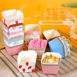 Gift Wrap 50Pcs Cartoon Printed Square Cake Cups Disposable High Temperature Resistant Baking Paper Birthday Party Food Packaging Box