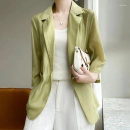 Women's Suits S-4XL Women Blazer Jacket Thin Three Quarter Sleeve Slim Spring Summer Autumn Casual Office Work Plus Size White Green