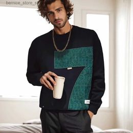 Men's Hoodies Sweatshirts Korean Clothing Styles Men Long Sleeve Sweatshirt O-neck Number 7 Pattern Slim Fit Streetwear Casual Hoodies No Hood Q231204