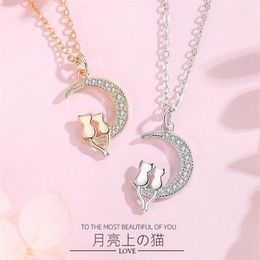 Pendant Necklaces Cute Animal Cat Moon Necklace Charm Lovers Chain Kitten Lucky Jewelry For Women Gift2344