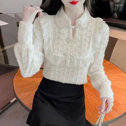 Women's Blouses Spring And Autumn Fashion Elegant Solid Colour Pullover Collar Long Sleeve Casual Versatile Commuter Korean Tops