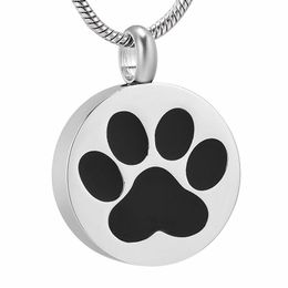 LKJ9738 Dog Cat Paw Print Memorial Urn Jewellery Round Stainless Steel Pet Cremation Keepsake Pendant Necklace For Ashes170n