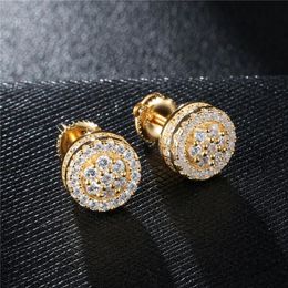 Yellow Gold Colour Hiphop CZ Zircon Square Stud Earrings for Men Women and Girls Gifts Diamond Earrings Studs Punk Rock Rapper Jewe286r
