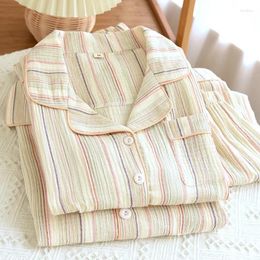 Women's Sleepwear Couple's Pajamas Sets For Woman Nighty Pyjamas Autumn Long Sleeve Striped Cotton Home Suit