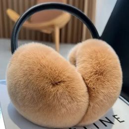 Ear Muffs 100% Natural Fur for Women Winter Headphones Soft Warm Cable Furry Real Rex Rabbit Covers Cold Weather 231204