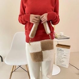 Evening Bags 2023 Color Blocked Imitation Mink Plush Women's Handbag Korean Style Fashion Simple Small Bag Fur