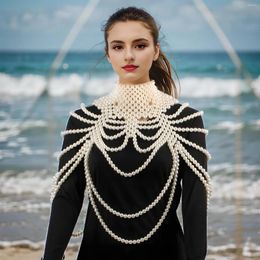 Pendant Necklaces Chunky Statement Bead Pearl Necklace For Women Florosy Shoulder Shawl Faux Body Chain Custome Big Choker Long Jewelry