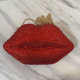 Designer Luxury Lip Shape Rhinestones Bling Purse Crystal Diamond Shoulder Bag Diamond Handbags Cosmetic Lip Bag For Woman 220614240n