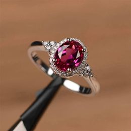 Wedding Rings Trendy Sterling Sparkling Red Heart Stackable Ring Micro Pave Crystal CZ for Women Valentines Day Fashion Jewellery 231204