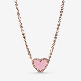 100% 925 Sterling Silver Pink Swirl Heart Collier Necklace Fashion Women Wedding Engagement Jewelry Accessories2164