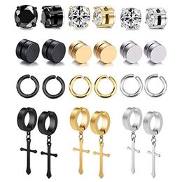 12 Pairs of 316L Stainless Steel Magnetic Earrings for Men and Women Clip-on Non-piercing Cool Earrings Set314k