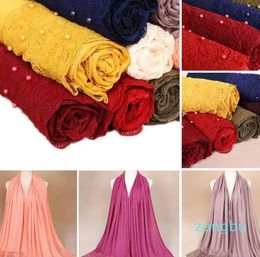 Scarves Muslim Women Hijab Lace Patchwork Long Maxi Scarf Soft Shawl Turban Islamic Arab Head Wrap Pashmina Foulard Stoles