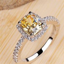 Famous style Top quality SONA Yellow Clear carats Square Diamond Ring Platinum plated Women Wedding Engagement Ring fashion fine j235C