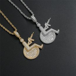 Wheelchair Machine Gun Necklace Pendant Iced Out Zircon with Rope Chain Tennis Chain for Men Women2448