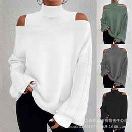 Women's T Shirts Cold Shoulder Patchwork Cable Textured Top Knitwear Solid Colour Women Pullover Blouse Summer