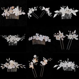 Headwear Hair Accessories Bridal Wedding Hair Accessories for Women Ceramic Flower Pearl Hair Combs Clips Pins Crystal Jewellery Party Bride Headpiece Gift 231204