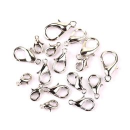 400Pcs 10 12 14 16mm Silver Plated Alloy Lobster Clasp Hooks Fashion Jewelry Findings For DIY Bracelet Chain Necklace181p