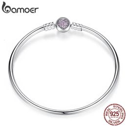 Bangle 925 Sterling Silver Snake Chain Bangle Bracelet Pave Setting CZ for Women Pendant Charm Bead DIY Luxury Jewellery PAS904 231204