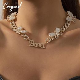 Cosysail Shiny Rinestone Butterfly Choker Necklace Cute Angel Letter Necklace Chunky Crystal Collar Women Jewellery Gift236t