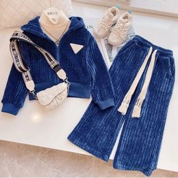 Clothing Sets 2023 Junior Girls Spring and Autumn Suit Kid s Zipper Hooded Jacket Sports Trousers Korean Version Two Piece Set 4 12Y 231204