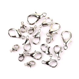 400Pcs 10 12 14 16mm Silver Plated Alloy Lobster Clasp Hooks Fashion Jewelry Findings For DIY Bracelet Chain Necklace258n