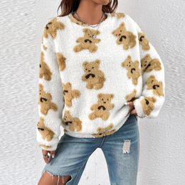 Women's Hoodies Female O Neck Street Loose Tops Sweater Winter Casual Bear Print Long Sleeve Pullover Fashion All-match Commute Jumper