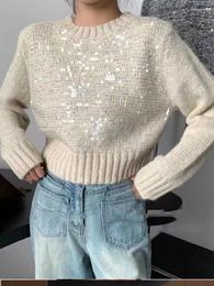 Women's Sweaters Casual Round Neck Sequin Knit Sweater Pullover 2023 Winter Fashionable Clothing