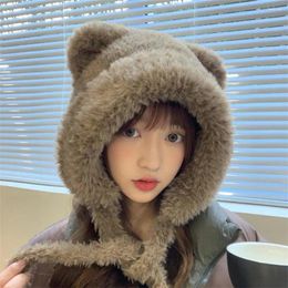 Berets Winter Hat Velvet Thickening Cozy Bear Ear Plush Hats For Women Children Thickened Warm Windproof Lace-up