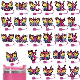 26pcs alphabet Butterfly straw topper cover PVC straws dust plug DIY Creativity drink straw decoration