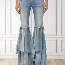 Women's Jeans Fashion Tassel Flare Ruffle Edge Denim Pants Pocket Temperament Light Washed Wide Leg 231202